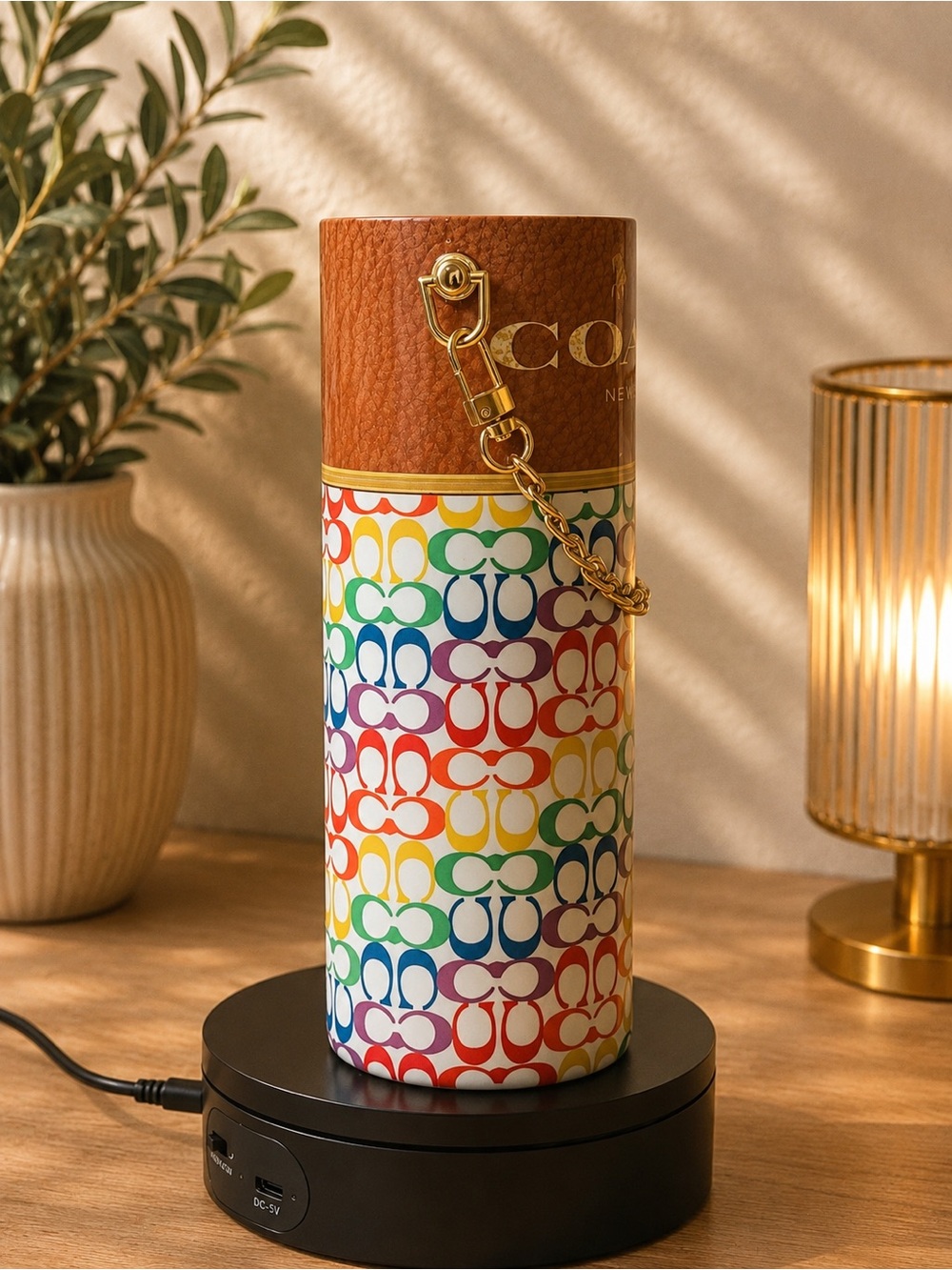 Coach Multicolor Rainbow Signature Chain Tumbler with Gold Accents - Picture 2 of 3
